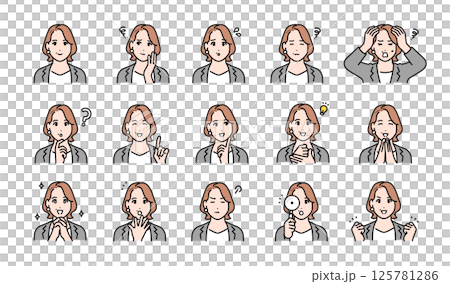 Facial expression illustration set of middle-aged female managers 125781286