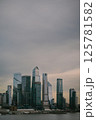 City skyline with cloudy sky and water in the foreground 125781582