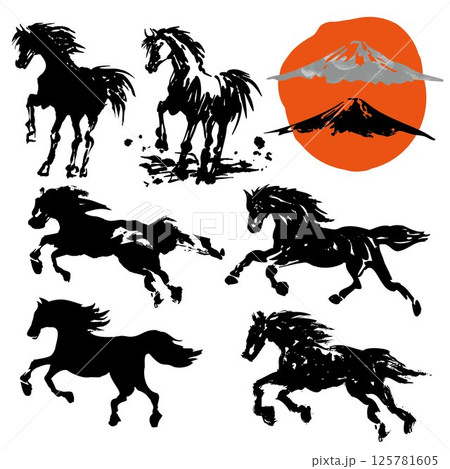 2026年午年の年賀状背景イラストセット 2026年午年の年賀状背景イラストセット 125781605