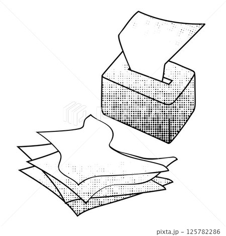 Box with paper napkins black and white vector illustration 125782286