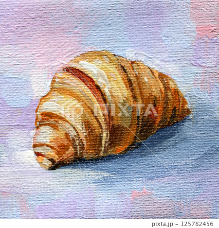Tasty croissant acrylic painting on colorful pastel background, delicious pastry food art for kitchen decor. Mini canvas 125782456
