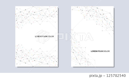 Vector illustration of minimalist design with connecting the dots and lines. Abstract geometric background of science and technology concept. Template for cover brochure, layout, flyer, book, banner. Vector illustration of minimalist design with connecting the dots and lines. Abstract geometric background of science and technology concept. Template for cover brochure, layout, flyer, book, banner. 125782540