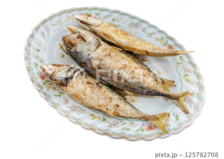 Top view of Fried mackerel fish , focus selective Top view of Fried mackerel fish , focus selective 125782708
