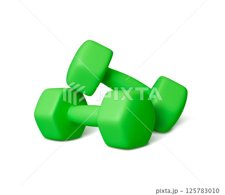 Dumbbells 3d icon. Isolated dumbbell, realistic rendering design. Sport training or workout equipment, fitness gym tools vector elements 125783010