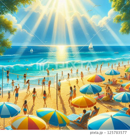 ビーチ　砂浜　マリンブルー 125783577
