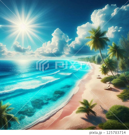 ビーチ　砂浜　マリンブルー 125783714