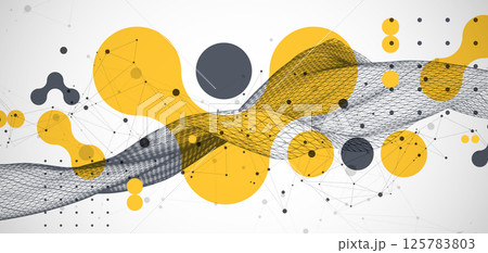 The abstract wave is made in a frame style. Template for science and technology presentation. Vector art. 125783803