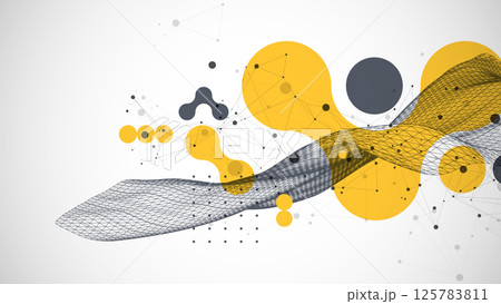 The abstract wave is made in a frame style. Template for science and technology presentation. Vector art. 125783811