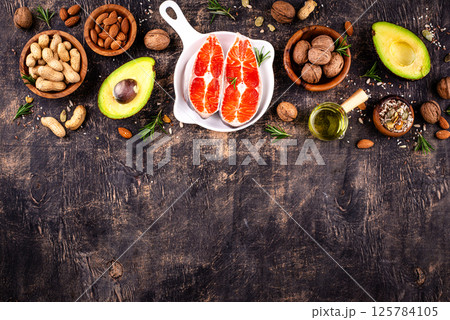 Healthy fat concept. Product with omega 3. 125784105