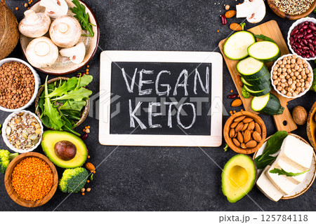 Vegan keto products. Ketogenic plant-based food Vegan keto products. Ketogenic plant-based food 125784118