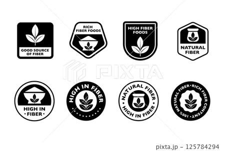 Set of High in Fiber Badges. Healthy Food Nutrition Labels with Icons Set of High in Fiber Badges. Healthy Food Nutrition Labels with Icons 125784294