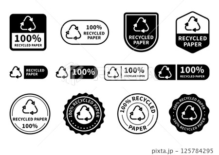 Recycled Paper Badges Set. Circular Economy Product Icons with text 125784295