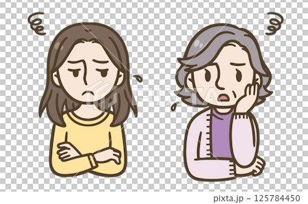 Illustrations of the worries and conflicts of mothers-in-law and daughters-in-law (parents and children) 125784450