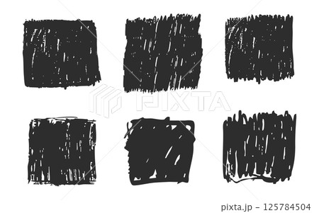Grunge ink rectangle and square paint border with rough edges. Text box, sketch dirty line, splash. Scribble frame cadre textured  125784504