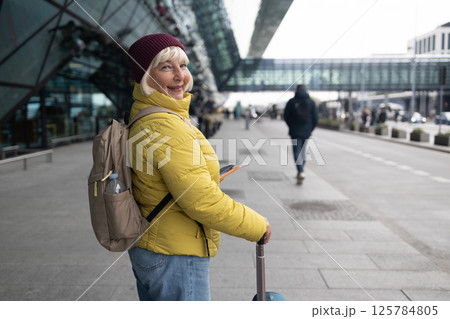 International airport terminal. Asian beautiful woman with luggage and walking in airport 125784805