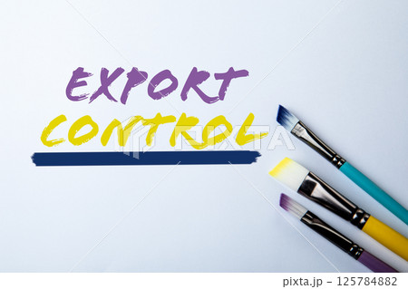 Export Control. Text and paint brush on white background Export Control. Text and paint brush on white background 125784882