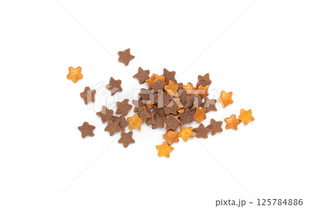 Cookie Stars Sprinkle Isolated, Sugar Star Pile, Candy Flakes, Sweet Brown Sprinkles Decoration 125784886