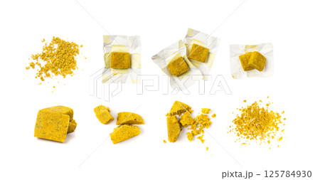 Stock Cube Isolated, Vegetable Stock Concentrat, Broth Cubes, Bouillon Cube, Instant Spice Soup Ingredient Stock Cube Isolated, Vegetable Stock Concentrat, Broth Cubes, Bouillon Cube, Instant Spice Soup Ingredient 125784930