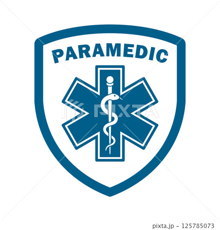 Symbol of the cross with the caduceus icon. Emt Paramedic, EMT Star of Life. ambulance first aid logo sign. Healthcare doctor pharmacy. Vector illustration image. Isolated on white background. 125785073