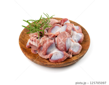 Poultry Offal Isolated, Raw Chicken Stomach, Poultry Giblets, Fresh Turkey Stomach, Chicken Gizzard 125785097