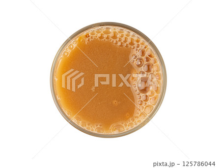 Maca powder drink isolated, dry Peruvian ginseng beverage, powder in water, ground ayak willku tea 125786044