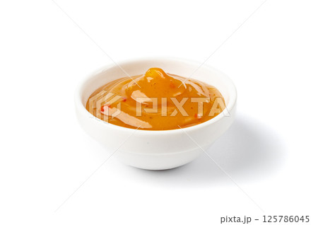 Mango Chutney, Sweet Orange Chili Paste, Mango Chilli Sauce on White 125786045