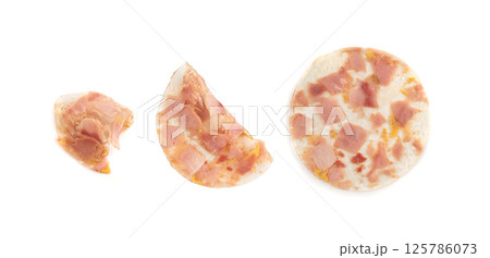 Meat jelly slices, ham aspic isolated, sausage, aspic jelly, winter meat galart, brawn on white 125786073