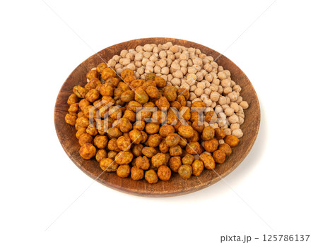 Roasted chickpeas, leblebi pile, spicy fried chana, crispy chick peas with mint and spices, east snack 125786137