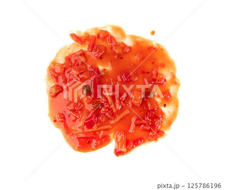 Tomato sauce with vegetables isolated, red sweet and sour pasta marinara sauce, mexican dip smear Tomato sauce with vegetables isolated, red sweet and sour pasta marinara sauce, mexican dip smear 125786196