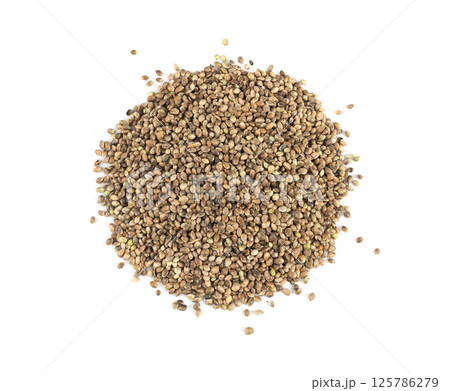 Hemp seeds, cannabis grains, marijuana kernels, oil hempseeds pile 125786279