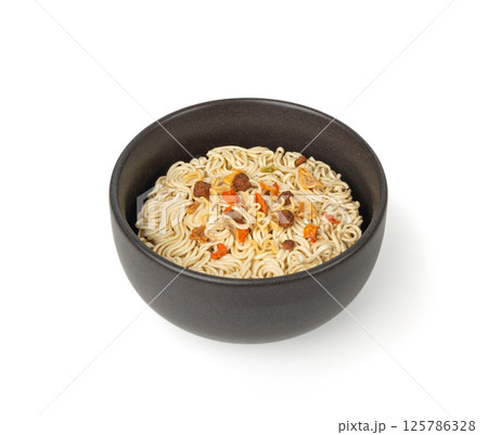 Raw Noodles, Dry Round Ramen Noodle, Uncooked Korea Vermicelli, Chinese Wheat Pasta Raw Noodles, Dry Round Ramen Noodle, Uncooked Korea Vermicelli, Chinese Wheat Pasta 125786328