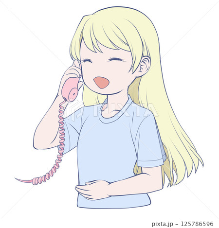 受話器を持って話す金髪の若い女性・笑顔 受話器を持って話す金髪の若い女性・笑顔 125786596
