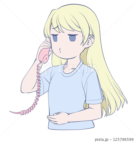 受話器を持って話す金髪の若い女性・むくれる 125786599