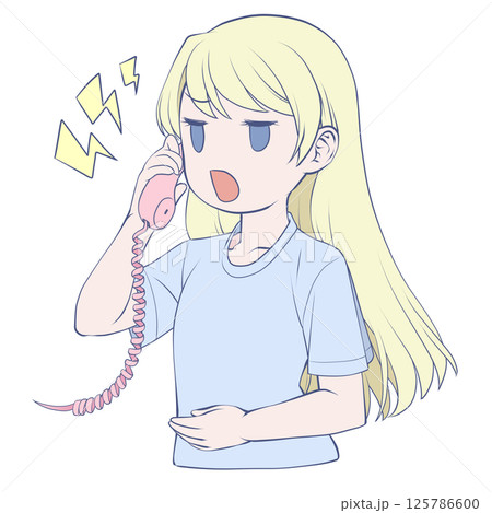 受話器を持って話す金髪の若い女性・怒り 受話器を持って話す金髪の若い女性・怒り 125786600