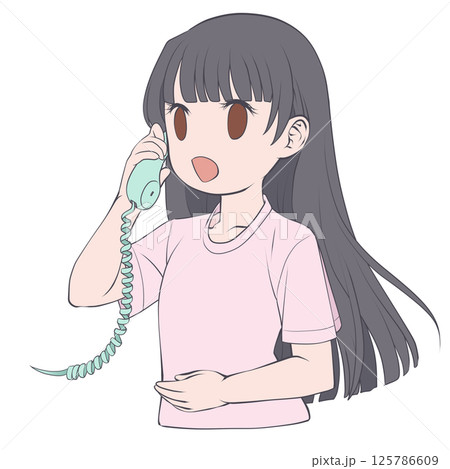 受話器を持って話す黒髪の若い女性・笑顔 受話器を持って話す黒髪の若い女性・笑顔 125786609