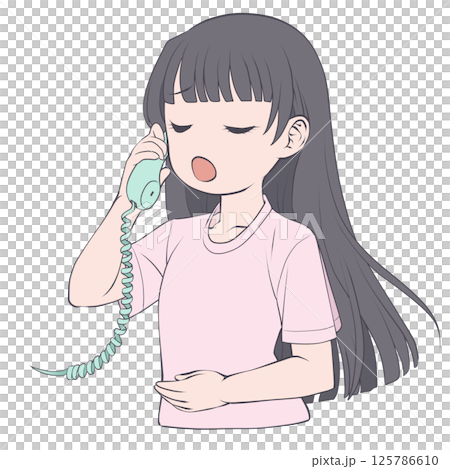 受話器を持って話す黒髪の若い女性・呆れる 受話器を持って話す黒髪の若い女性・呆れる 125786610