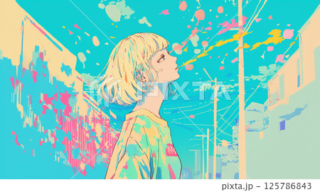 街で空を見上げる女性 街で空を見上げる女性 125786843