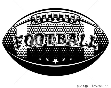 Retro Football Illustration with Bold Text and Halftone Patterns for Sports Design Retro Football Illustration with Bold Text and Halftone Patterns for Sports Design 125786962