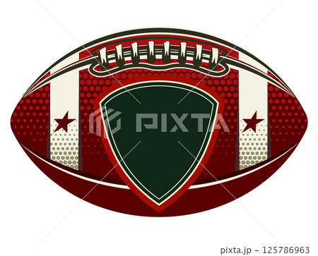 Vintage American Football Illustration with Shield Design and Red Stars on a White Background Vintage American Football Illustration with Shield Design and Red Stars on a White Background 125786963