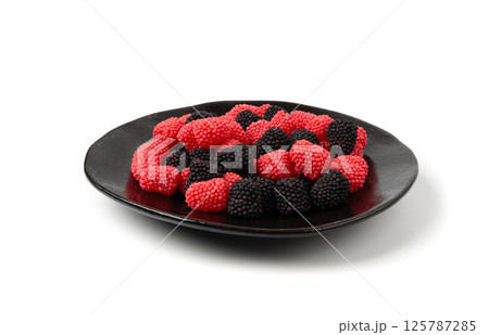 Gummy berries, chewy raspberries or jelly blackberries, gelatin candies fruit marmalade Gummy berries, chewy raspberries or jelly blackberries, gelatin candies fruit marmalade 125787285