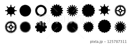 Gears shapes line icons. Flat machine gear icon. Wheel cogwheel vector. Simple outline isolated elements. Black gear Vector. Gears shapes line icons. Flat machine gear icon. Wheel cogwheel vector. Simple outline isolated elements. Black gear Vector. 125787311