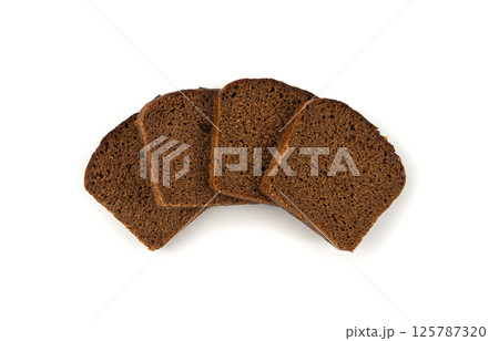 Black rye bread isolated, dark brown sliced loaf, sourdough borodinsky rugbrod square slices Black rye bread isolated, dark brown sliced loaf, sourdough borodinsky rugbrod square slices 125787320