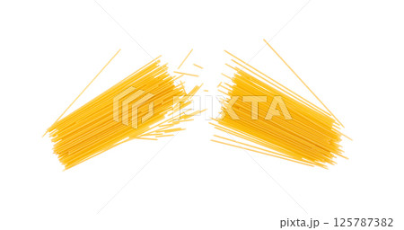 Raw spaghetti isolated, dry spagetti, long wheat noodles, uncooked italian macaroni bundle 125787382
