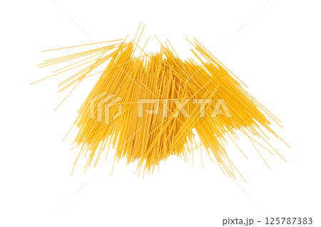 Raw spaghetti isolated, dry spagetti, long wheat noodles, uncooked italian macaroni bundle Raw spaghetti isolated, dry spagetti, long wheat noodles, uncooked italian macaroni bundle 125787383