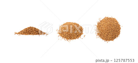 Raw Buckwheat Pile Isolated, Dry Buck Wheat Grains, Russian Kasha Heap, Uncooked Buckwheat Cut Out Raw Buckwheat Pile Isolated, Dry Buck Wheat Grains, Russian Kasha Heap, Uncooked Buckwheat Cut Out 125787553
