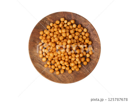 Small pastry balls, fried crispy wheat soup pearls, salad egg puffs or choux pastry Small pastry balls, fried crispy wheat soup pearls, salad egg puffs or choux pastry 125787678