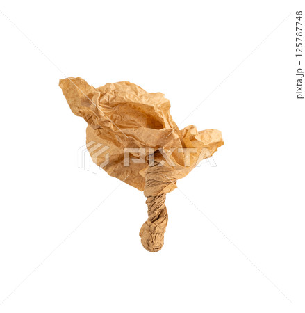 Crumpled Craft Paper Flower Isolated, Rugged Wrapping Lump, Contemporary Art Old Paper Texture 125787748