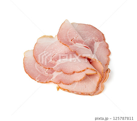 Baked Pork Slices Isolated, Roasted Sliced Loin, Tenderloin Ham Pieces, Boiled Meat Fillet Cuts 125787811