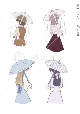 傘をさしている後ろ姿の女性のイラストレーション 傘をさしている後ろ姿の女性のイラストレーション 125788120