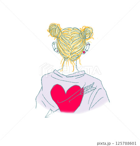 お団子ヘアーの後ろ姿のを女性のイラスト 125788601